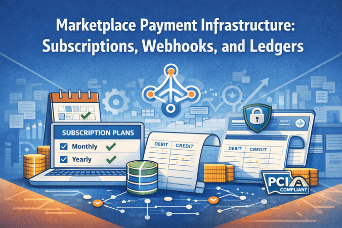 Detailed system diagram showing the interaction between webhooks, queues, and an immutable ledger system